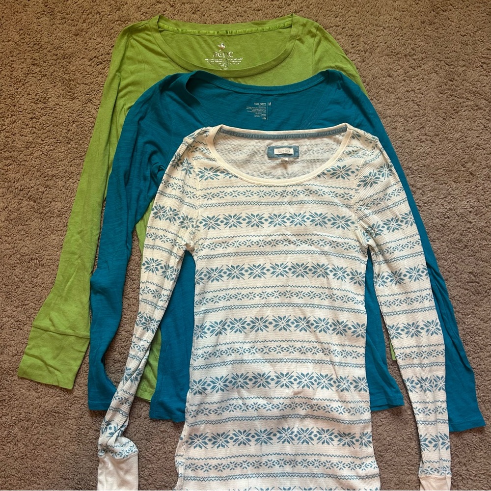 Women's Long-Sleeve T Shirts Blue, Green & Patterned Medium Aerie Old Navy